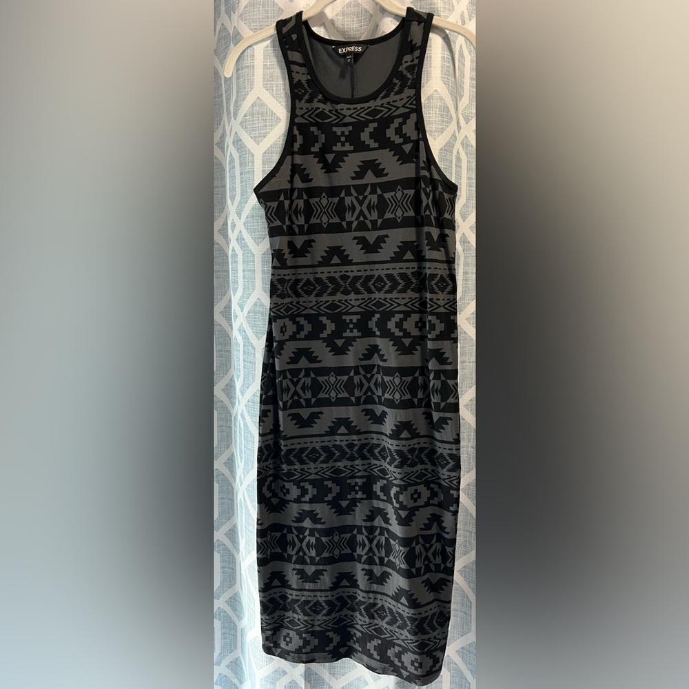 Express Black and Gray Halter Bodycon Midi Dress